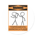 Warning Temperamental Harmonica Player stickers by TempermentalMusician Warning Temperamental Harmonica Player stickers
