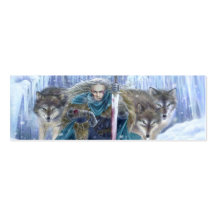 Warrior and Wolves Fantasy Art Bookmark Business Card Template