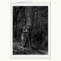 Warrior leaning against a tree cards