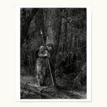 Warrior leaning against a tree posters