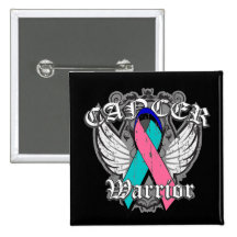 Warrior Vintage Wings - Thyroid Cancer Pinback Button