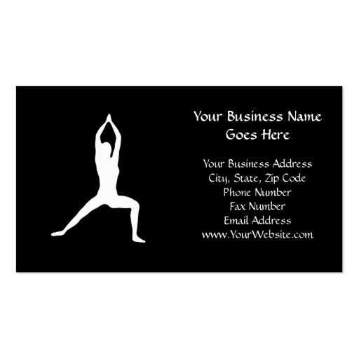 Warrior Yoga Pose Silhouette Black and White Business Card Templates
