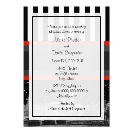 Wash DC Skyline Blk Wht Strp P Rehearsal Dinner Announcement