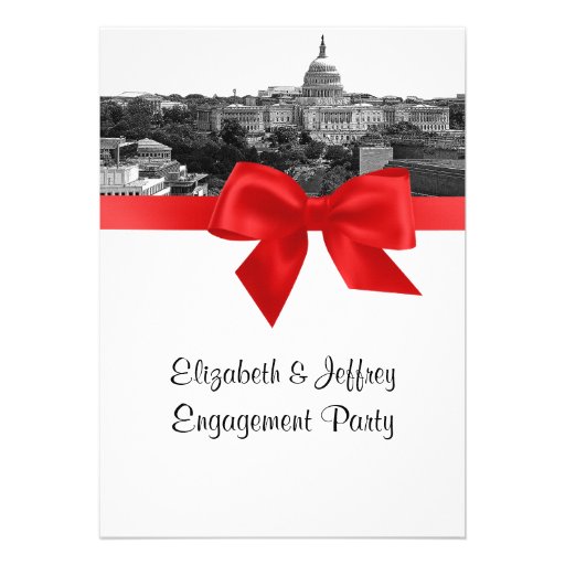 Wash DC Skyline Etched BW Red Engagement Party Personalized Invitations