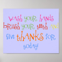Wash Your Hands Give Thanks Poster Bathroom Decor