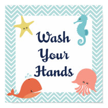 Wash Your Hands Sea Life Kids Poster Print