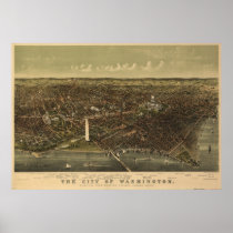 Washington DC 1892 Antique Panoramic Map Poster