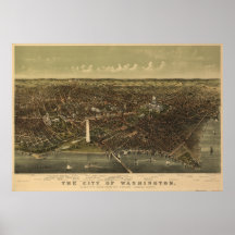 Washington DC 1892 Antique Panoramic Map Poster