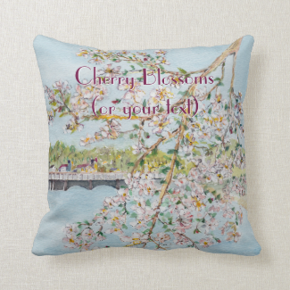 Washington DC Cherry Blossoms Watercolor Painting Pillow