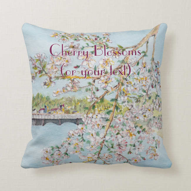 Washington DC Cherry Blossoms Watercolor Painting Pillow