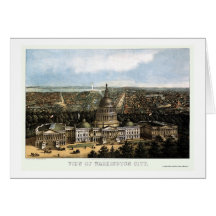 Washington, mapa panorámico de DC - 1871 Felicitacion