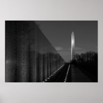 Washington Monument & Vietnam Wall B&W Poster
