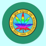Washington State Flag with Leaf and Rainbow Colors stickers