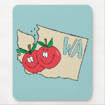 Washington State WA Cartoon Map with Apple Art Mouse Pad