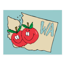 Washington State WA Cartoon Map with Apple Art Postcard