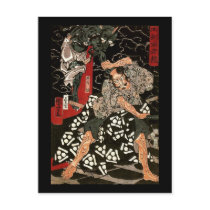 Watanabe Tsuna Fighting Demon, 歌川 国芳 Postcard