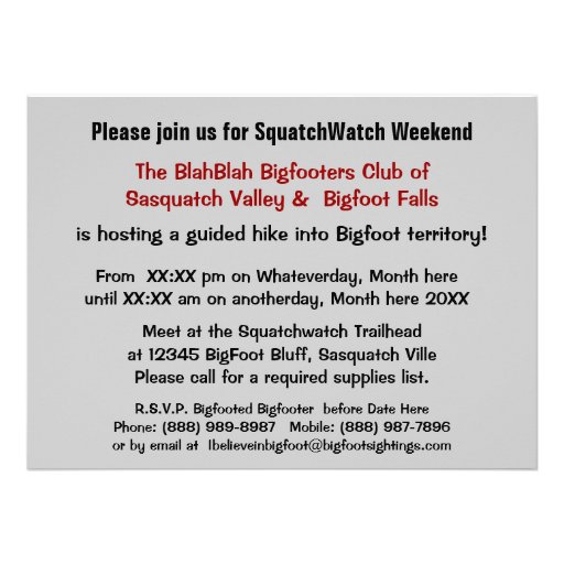 Watch for the Squatch  Bigfoot Hunting Invitation