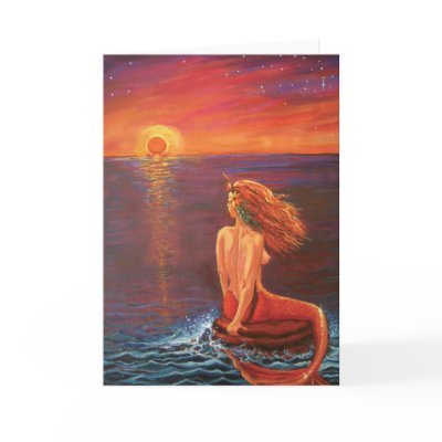 Watching The Sunset - Mermaid art Greeting Card by SusanRodio
