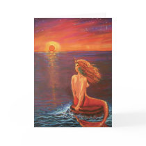 Watching The Sunset - Mermaid art Greeting Card by SusanRodio Watching The Sunset - Mermaid art Greeting Card
