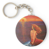 Watching The Sunset - Mermaid Art KeyChain keychains