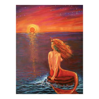 Watching The Sunset, Mermaid Art Print by SusanRodio