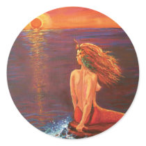 Watching The Sunset - Mermaid Art Stickers stickers