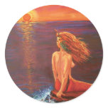 Watching The Sunset - Mermaid Art Stickers