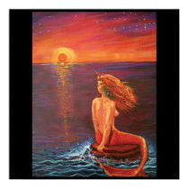 Watching The Sunset - Mermaid Print posters