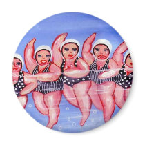 Water Aerobics Divas Fun Whimsical Chubby magnets by reniebritenbucher Water Aerobics Divas Fun Whimsical Chubby magnets