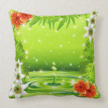 Water Bamboo and Tropical Flowers Pillow
