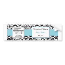 Water Bottle Label Black Damask Baby Blue Bumper Stickers