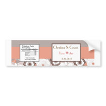 Water Bottle Label Coral Pink Brown Floral Flowers Bumper Sticker