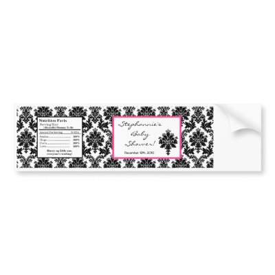 Water Bottle Label Hot Pink Black Damask Bumper Stickers from Zazzle ...
