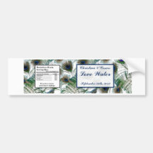 Water Bottle Label Peacock Feathers Blue/Green Bumper Stickers