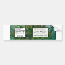 Water Bottle Label Peacock Green Feathers Bumper Sticker