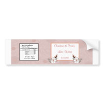 Water Bottle Label Pink/Brown Floral Love Birds An Bumper Stickers