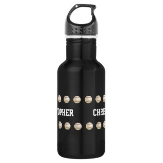 Water Bottle, Personalized, Baseball, Black