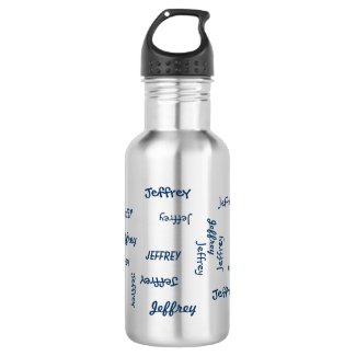 Water Bottle, Personalized, Name Blue on Silver
