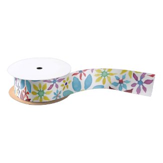 Water Color Flowers Satin Ribbon