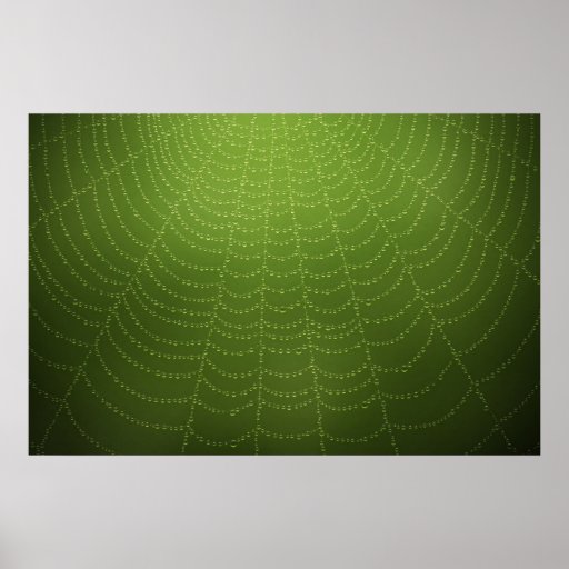 Water drops on a spider web (Green) Poster