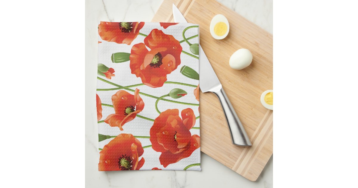 water drops on cute poppies hand towels Zazzle