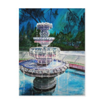 water fountain modern art acrylic painting postcards