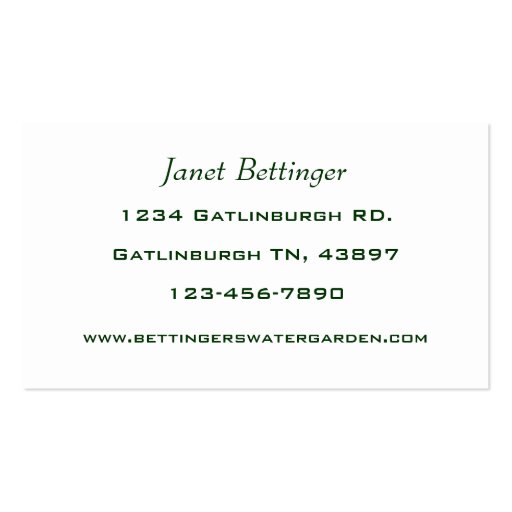 Water Garden and Landscaping Business Cards (back side)