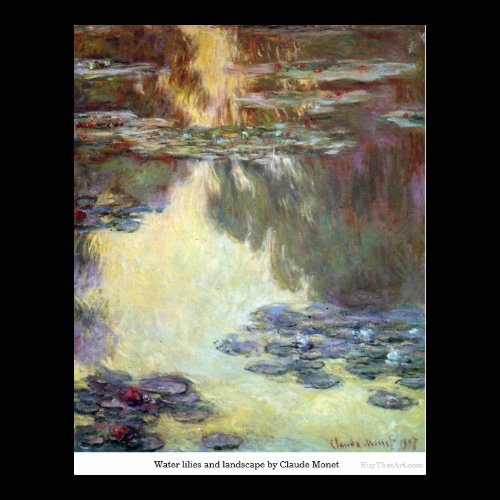 Water lilies and landscape by Claude Monet Posters