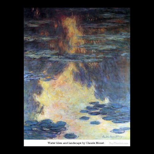 Water lilies and landscape by Claude Monet Posters