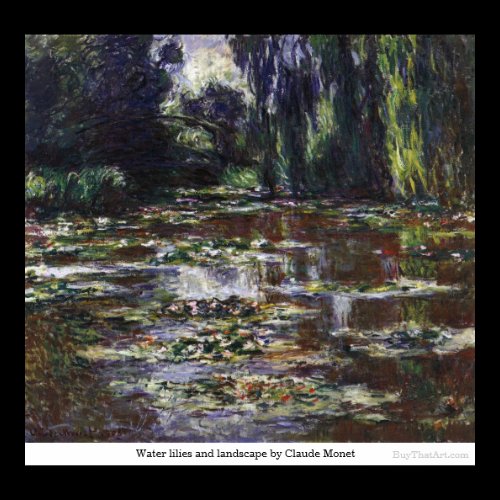 Water lilies and landscape by Claude Monet Print