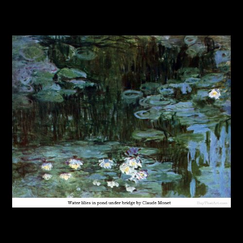 Water lilies in pond under bridge by Claude Monet Print