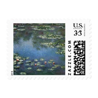 Water Lilies, Monet, Vintage Impressionism Flowers Postage Stamp