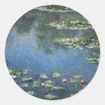Water Lilies, Monet, Vintage Impressionism Flowers Round Sticker