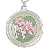 Water Lily Flower Monogram necklaces